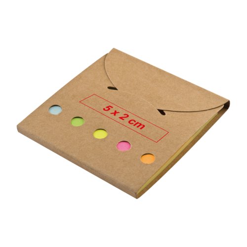 Set de notas adhesivas con tiras de colores variados y cubierta.