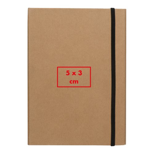 Carpeta de escritura marrn con cierre de goma elstica.