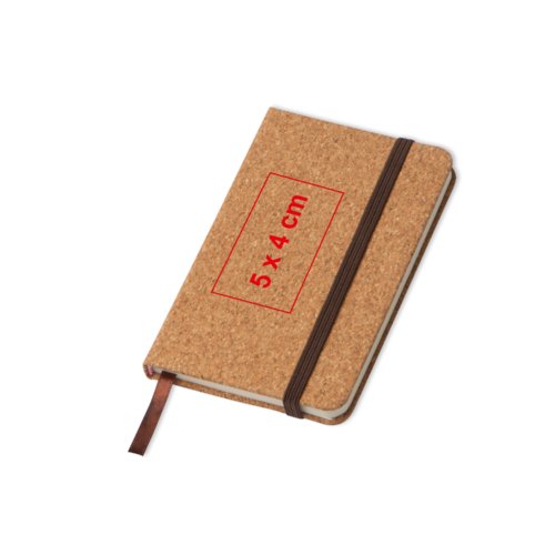 Cuaderno de corcho con cierre elstico y marcapginas.