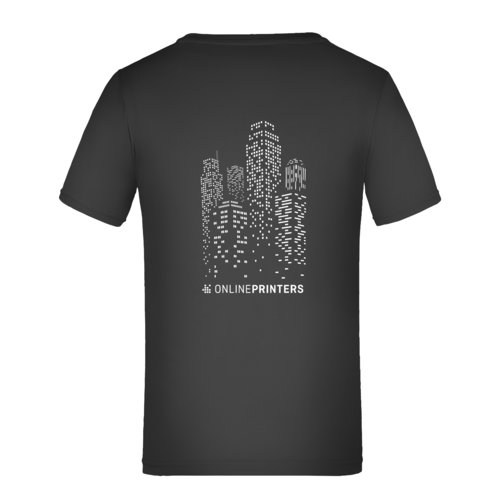 Camiseta negra de polister para nio con mangas cortas.