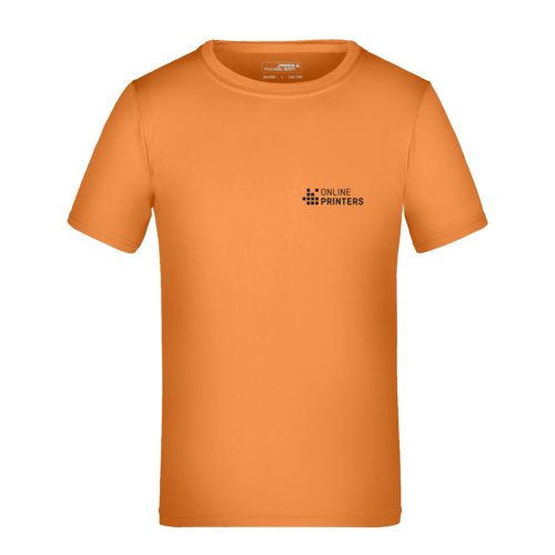 Camiseta naranja de polister para nio con mangas cortas.