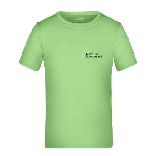 Camiseta de polister verde manzana para nios con mangas cortas.