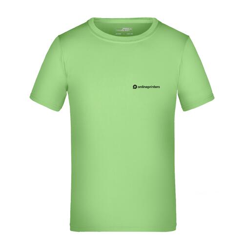 Camiseta de poli�ster verde manzana para ni�os con mangas cortas.