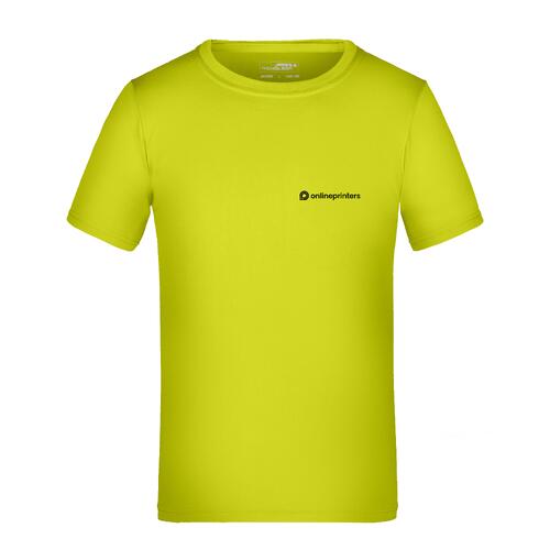 Camiseta de poli�ster amarillo ne�n para ni�os con mangas cortas.
