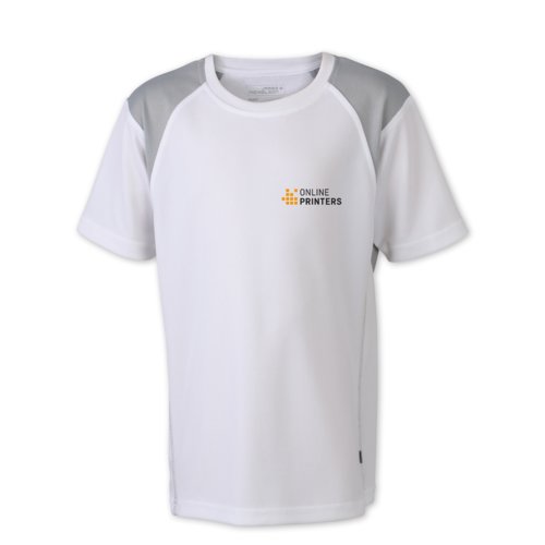 Camiseta de running de polister blanca y plateada para nios.