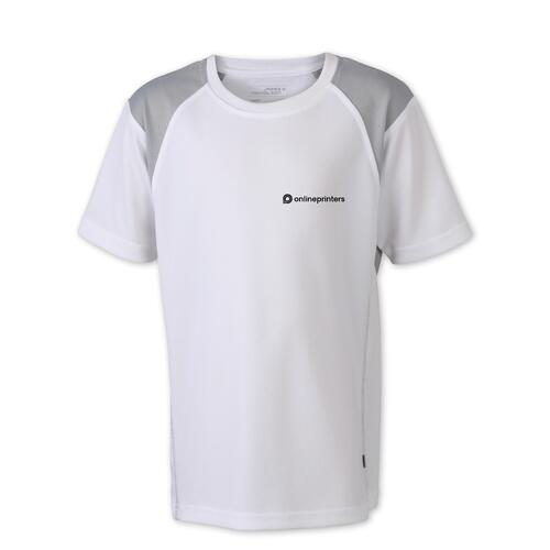 Camiseta de running de poli�ster blanca y plateada para ni�os.