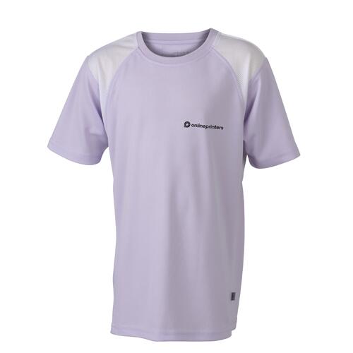 Camiseta de running de poli�ster lila para ni�os con mangas cortas.