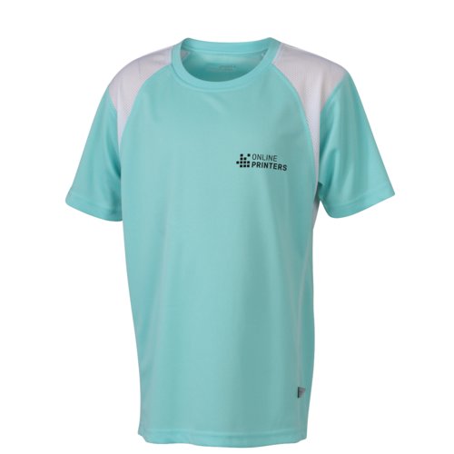 Camiseta de running de polister verde menta para nios con mangas cortas.