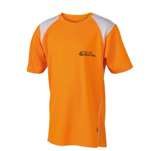 Camiseta de running naranja de polister para nios con mangas cortas.