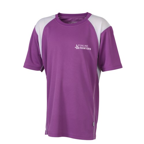 Camiseta de running violeta para nios de polister con mangas cortas.