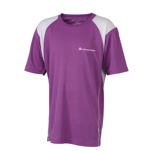 Camiseta de running violeta para ni�os de poli�ster con mangas cortas.