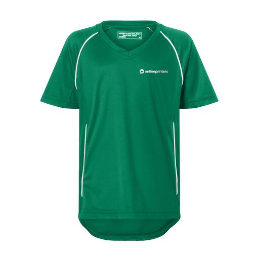 Camiseta deportiva para ni�os con cuello en V y mangas cortas.