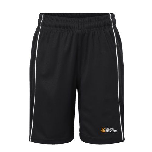 Pantalones cortos negros y blancos de polister para nios con cintura elstica.