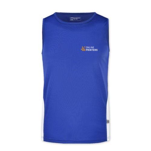 Camiseta de tirantes de polister azul real/blanca para hombre.