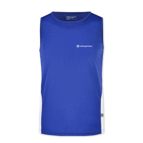 Camiseta de tirantes de poli�ster azul real/blanca para hombre.