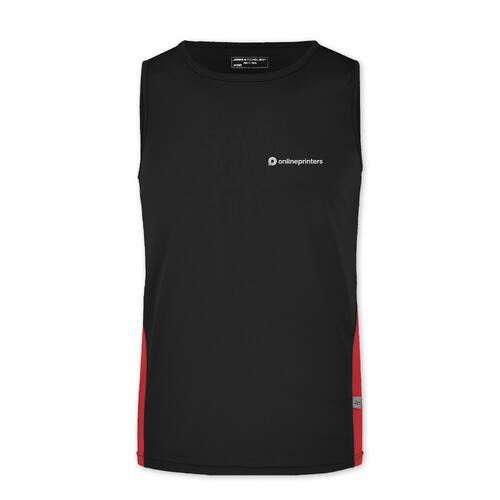 Camiseta de tirantes de poli�ster negra y roja para hombre.