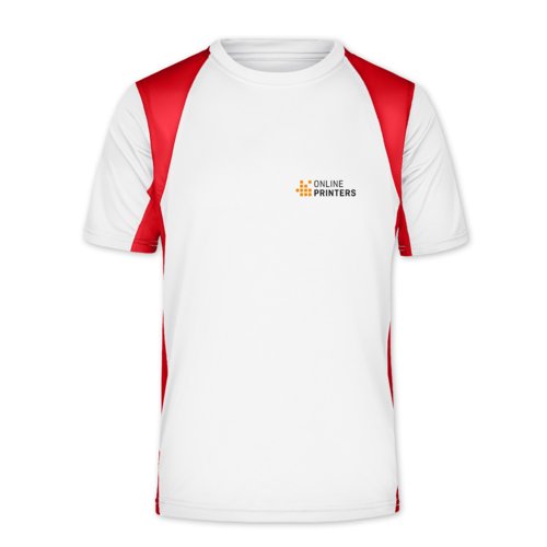 Camiseta funcional de polister blanca/roja para hombre.