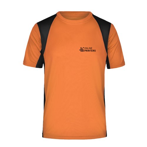 Camiseta funcional naranja de polister para hombre con mangas cortas.