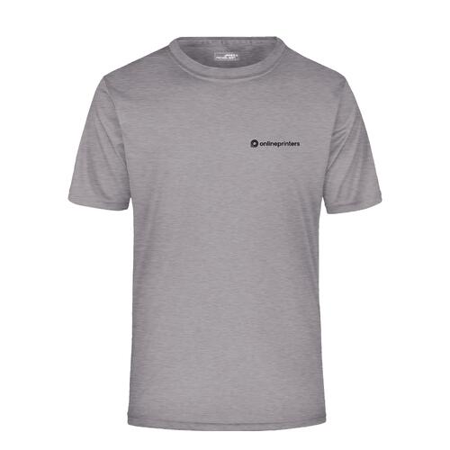 Camiseta de poli�ster gris jaspeado con mangas cortas.