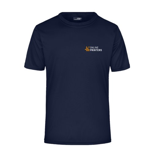 Camiseta de polister azul negruzco para hombre con mangas cortas.