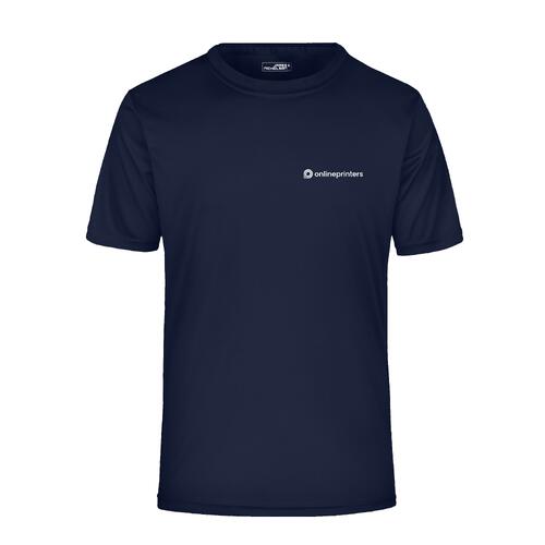 Camiseta de poli�ster azul negruzco para hombre con mangas cortas.
