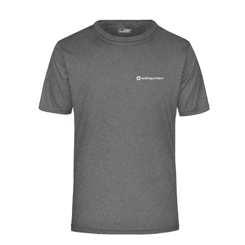 Camiseta de poli�ster jaspeado gris oscuro con mangas cortas.