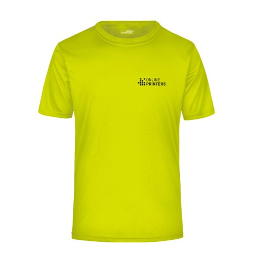 Camiseta amarilla de polister para hombre con mangas cortas.