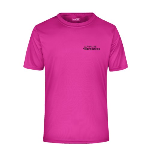 Camiseta rosa de polister con mangas cortas.