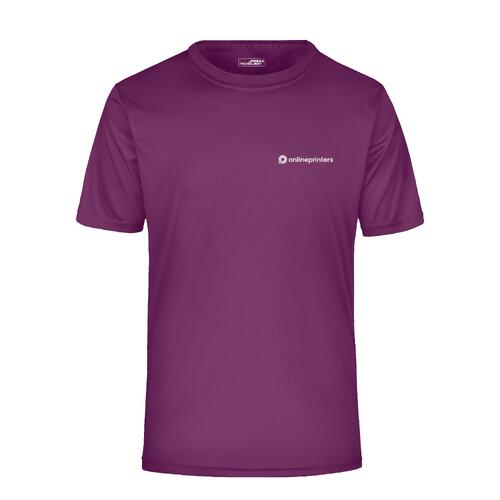 Camiseta de poli�ster violeta para hombre con mangas cortas.