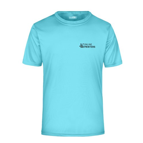 Camiseta turquesa de polister para hombre con mangas cortas.