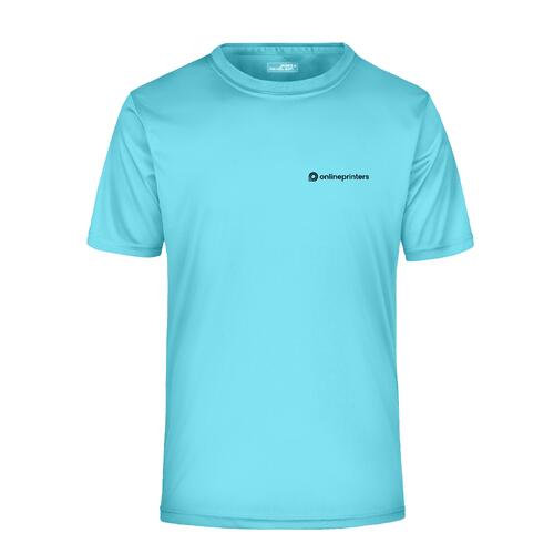 Camiseta turquesa de poli�ster para hombre con mangas cortas.