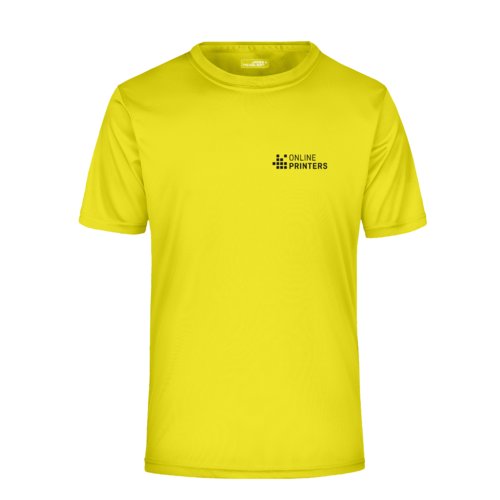 Camiseta de polister amarilla nen para hombre de manga corta.