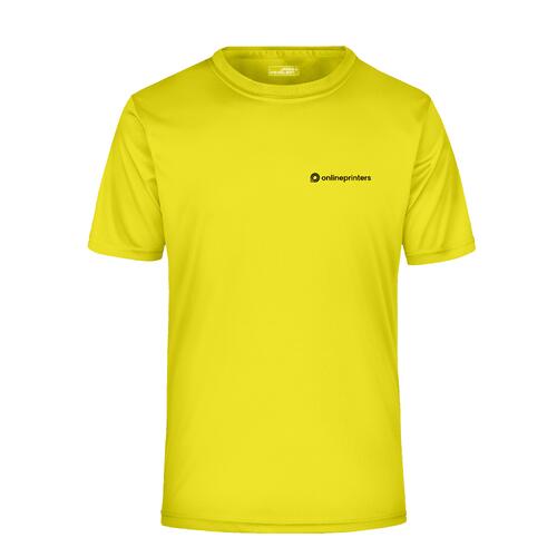 Camiseta de poli�ster amarilla ne�n para hombre de manga corta.