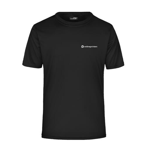 Camiseta negra de poli�ster de manga corta para hombre.