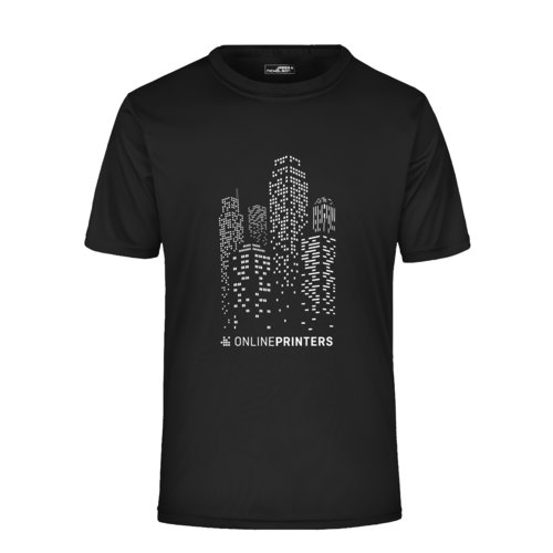 Camiseta negra de polister con mangas cortas.