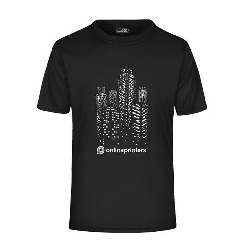 Camiseta negra de poli�ster con mangas cortas.
