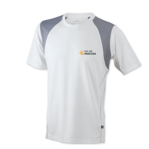 Camiseta blanca de polister para correr de hombre con mangas cortas.