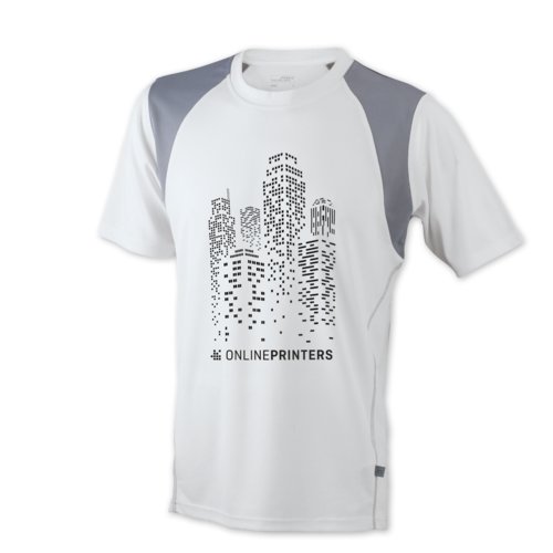 Camiseta blanca de polister para correr de manga corta para hombre.