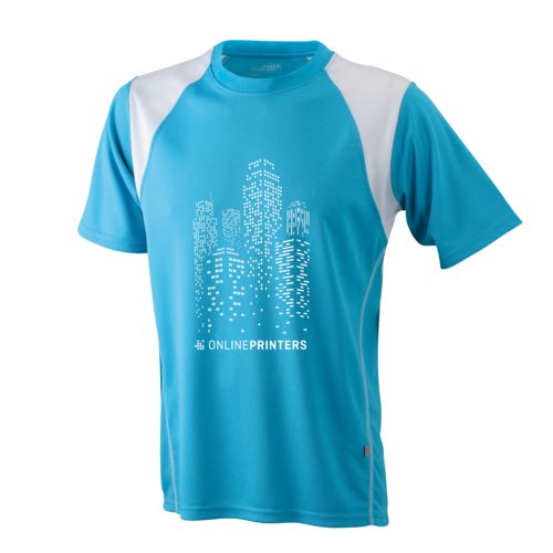 Camiseta deportiva de polister azul claro para hombre.