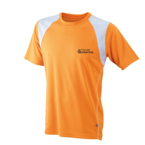 Camiseta de running naranja de polister para hombre con mangas cortas.