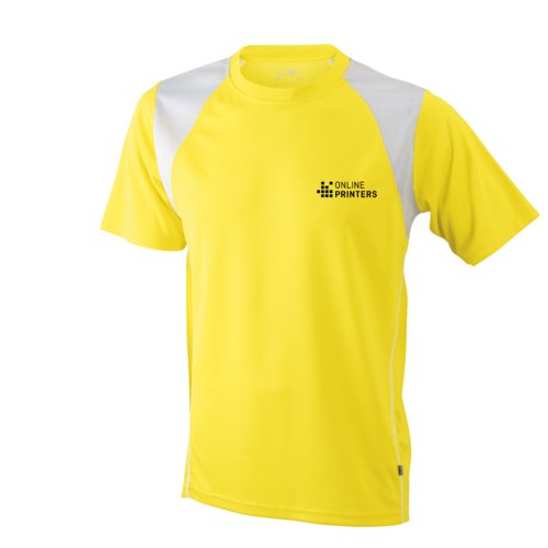 Camiseta de running amarilla de polister para hombre con mangas cortas.
