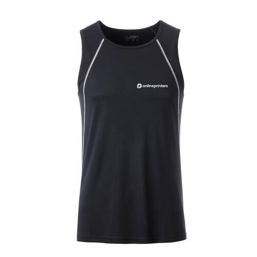 Camiseta de tirantes deportiva oscura para hombre de material funcional.