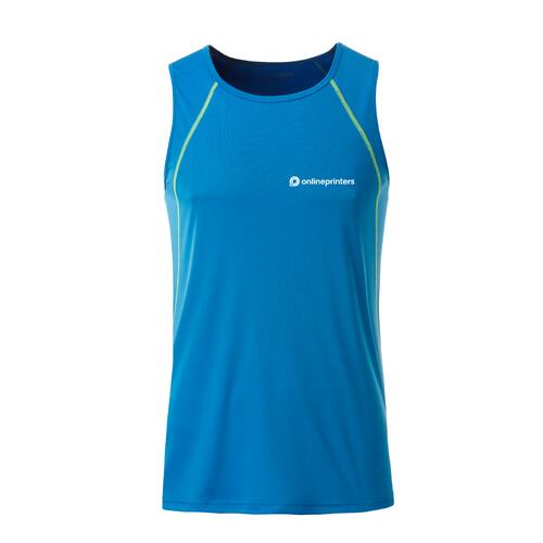 Camiseta de tirantes deportiva de poli�ster azul y amarillo ne�n para hombre.