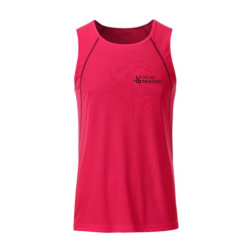 Camiseta de tirantes deportiva de polister rosa nen/gris para hombre.