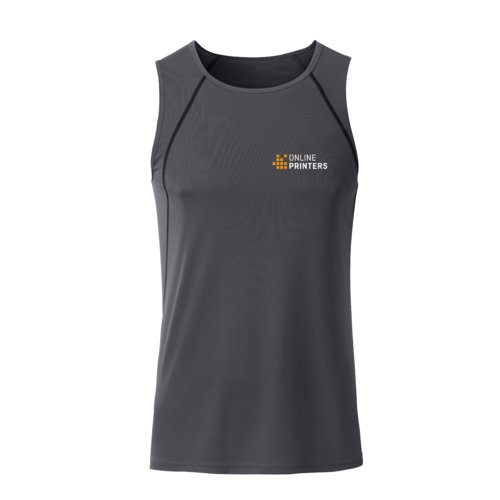 Camiseta de tirantes deportiva de polister gris oscuro para hombre.