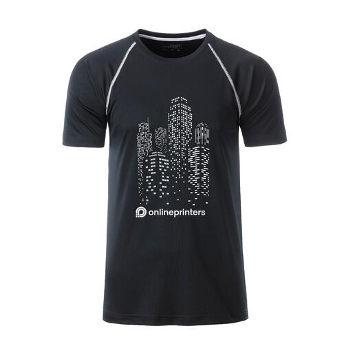 Camiseta deportiva de poli�ster en blanco y negro para hombre con mangas cortas.