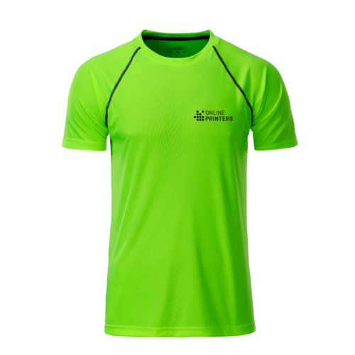 Camiseta deportiva verde de material funcional para hombre con mangas cortas.