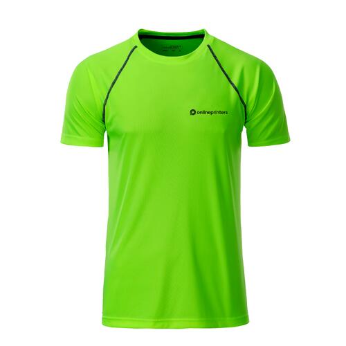 Camiseta deportiva verde de material funcional para hombre con mangas cortas.