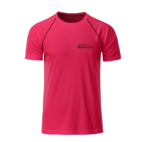 Camiseta deportiva de polister rosa nen/gris de manga corta para hombre.