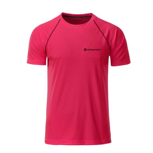 Camiseta deportiva de poli�ster rosa ne�n/gris de manga corta para hombre.